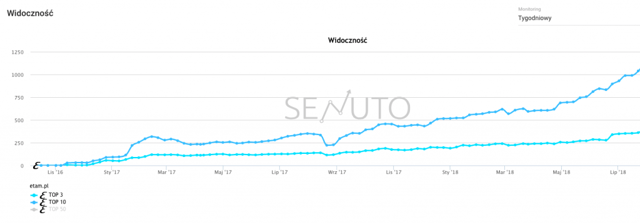 Wykres pokazujący zwiększenie widoczności sklepu internetowego Etam.pl