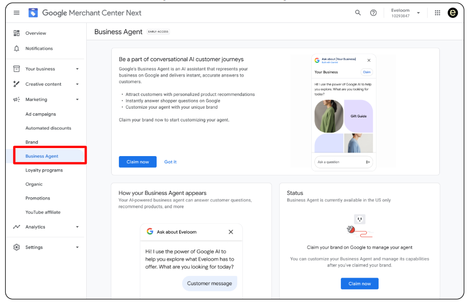 business agent google merchant center